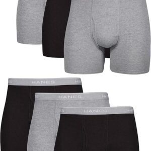 Hanes Men's Boxer Briefs Pack – Cool & Breathable Cotton Underwear with Moisture-Wicking Fabric and No Ride-Up Comfort