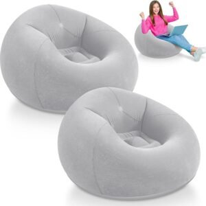 Lunmon gray inflatable bean bag chairs made from flocked PVC for indoor and outdoor relaxation