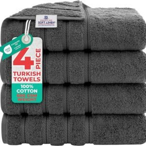 American Soft Linen 100% cotton Turkish bath towels 4-piece set in silver gray