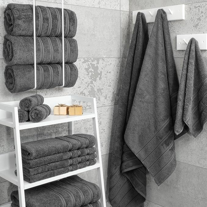 American Soft Linen 100% Cotton Luxury Turkish Towels, 4-Piece Bath Towel Set2 American Soft Linen 100% Cotton Luxury Turkish Towels, 4-Piece Bath Towel Set, Soft & Absorbent Bathroom Towels, 27 x 54 Inches, Silver Gray - Image 2