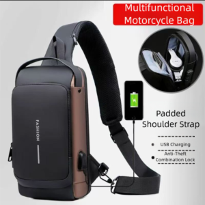 Anti-Theft Motorcycle Backpack with Lock, Convertible Crossbody Bag, Zipper Closure & Anti-Theft Compartment, Men's Secure Motorcycle Crossbody Bag