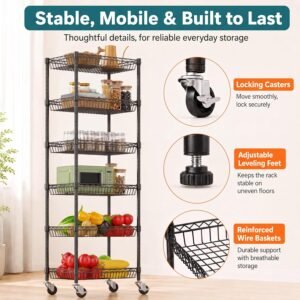 Himimi 6-Tier Rolling Storage Cart – Adjustable Metal Wire Shelf Organizer with Wheels for Kitchen, Pantry, Bathroom, Laundry Room & Garage