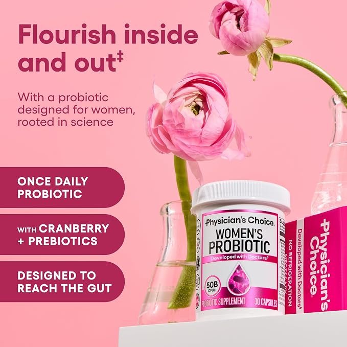 Physician CHOICE Probiotics for Women PH Balance (1) Physician's CHOICE Probiotics for Women – 50 Billion CFU, 6 Targeted Strains, Organic Prebiotics, Cranberry Extract & D-Mannose for Digestive, Urinary & Feminine Health (30 Capsules) - Image 2