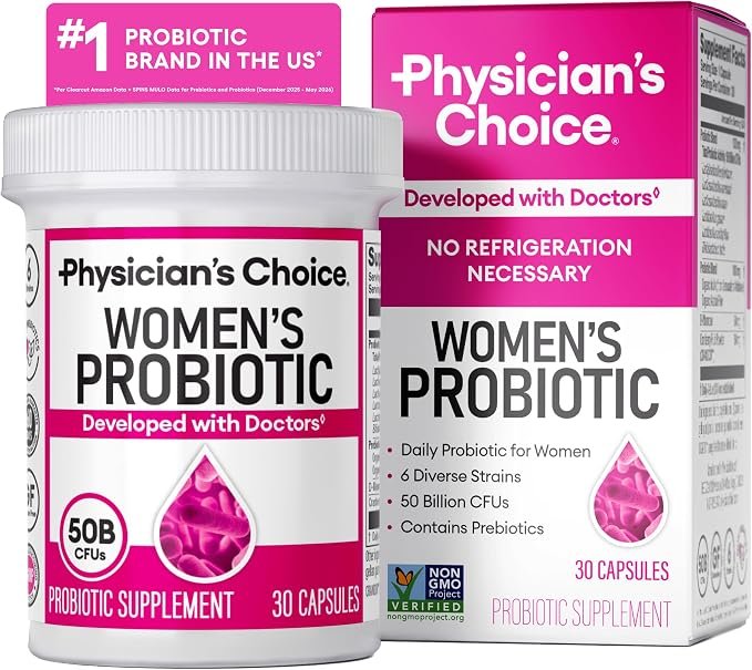 Physician CHOICE Probiotics for Women PH Balance Physician's CHOICE women's probiotic supplement with 50 billion CFU, cranberry extract, D-Mannose, and organic prebiotics