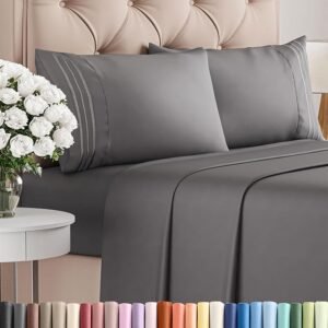 CGK Unlimited queen size dark grey microfiber sheet set with deep pockets and cooling breathable fabric