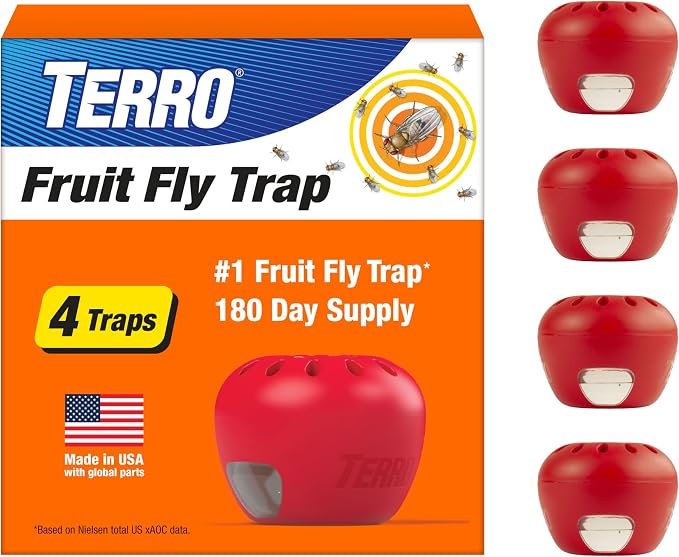 TERRO Fruit Fly Trap 4-Pack, 180 Day Lure Supply TERRO 4-pack fruit fly traps with 180-day food-based lure supply