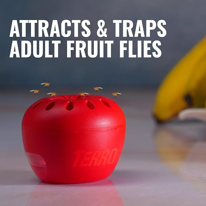 TERRO Fruit Fly Trap 4-Pack, 180 Day Lure Supply2 TERRO Fruit Fly Trap 4-Pack – 180-Day Food-Based Lure Supply, Apple-Shaped Indoor Fly Traps for Kitchen Counters, Fruit Bowls & Trash Cans - Image 4