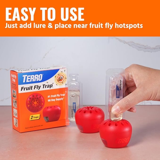 TERRO Fruit Fly Trap 4-Pack, 180 Day Lure Supply4 TERRO Fruit Fly Trap 4-Pack – 180-Day Food-Based Lure Supply, Apple-Shaped Indoor Fly Traps for Kitchen Counters, Fruit Bowls & Trash Cans - Image 3