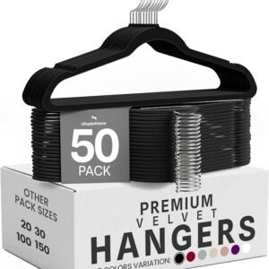 Utopia Home black velvet non-slip clothes hangers with slim design and rotating metal hooks 50 pack